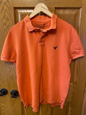 American Eagle Outfitters Men's Bright Orange Polo with Embroidered Logo